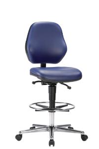 Laboratory chair, castors, blue skai